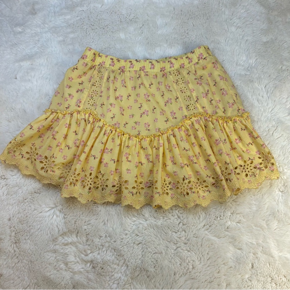 Aeropostale Yellow Floral Eyelet Ruffle Mini Skirt Women’s M Y2K Preppy Spring